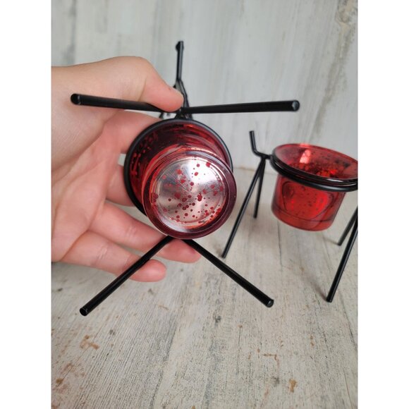 Reindeer red glass tealight candle holder Xmas home decor unique set - Picture 10 of 10